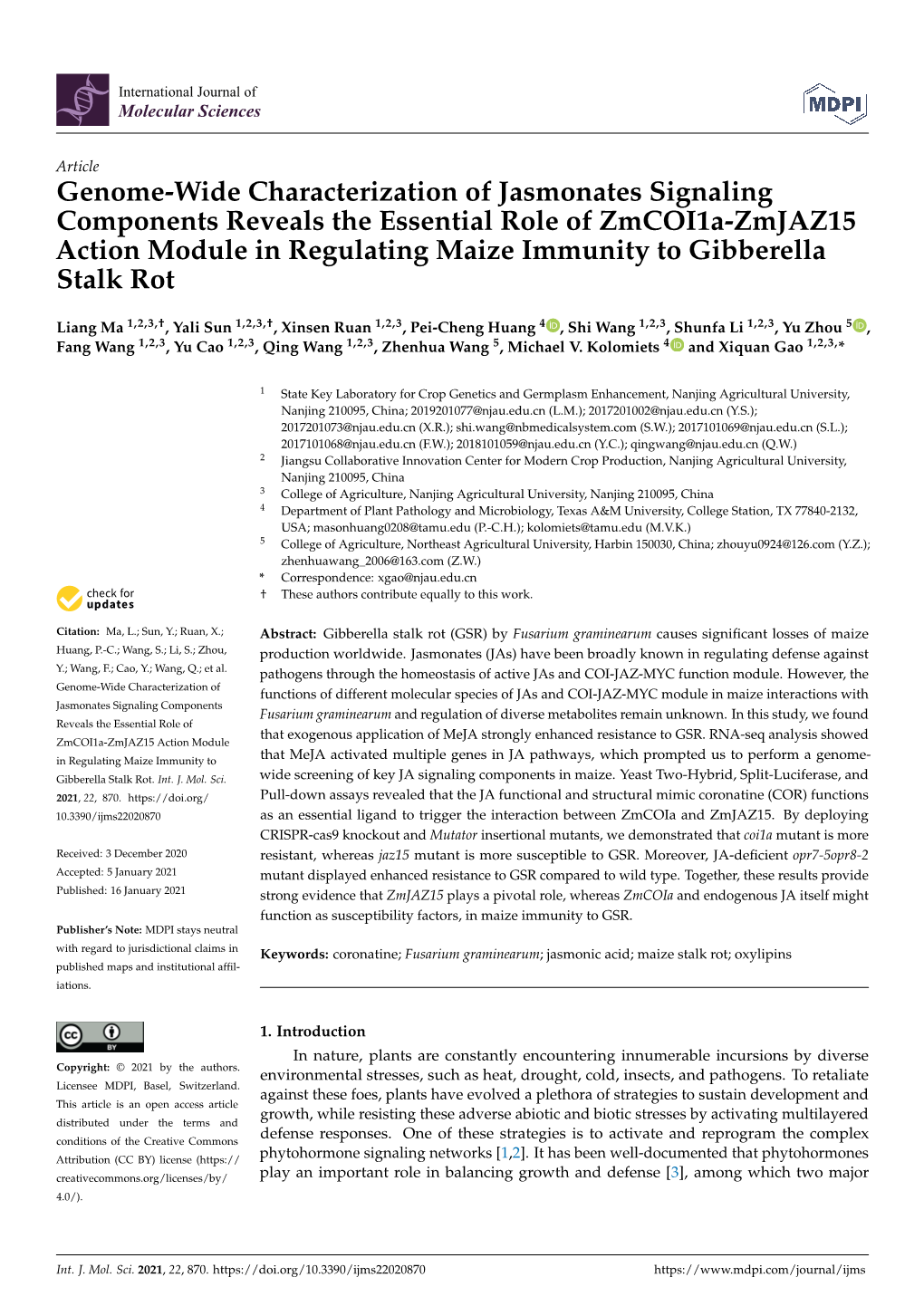 Genome-Wide Characterization of Jasmonates Signaling Components