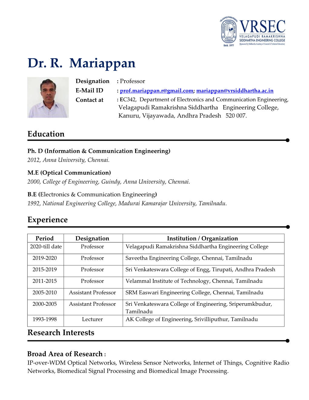 Dr. R. Mariappan