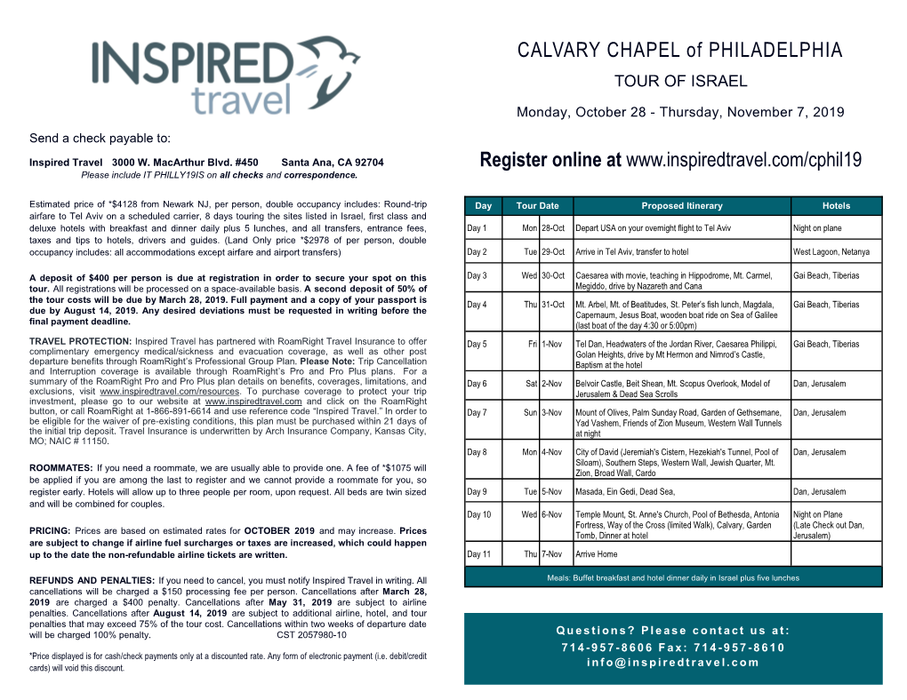 CALVARY CHAPEL of PHILADELPHIA TOUR of ISRAEL