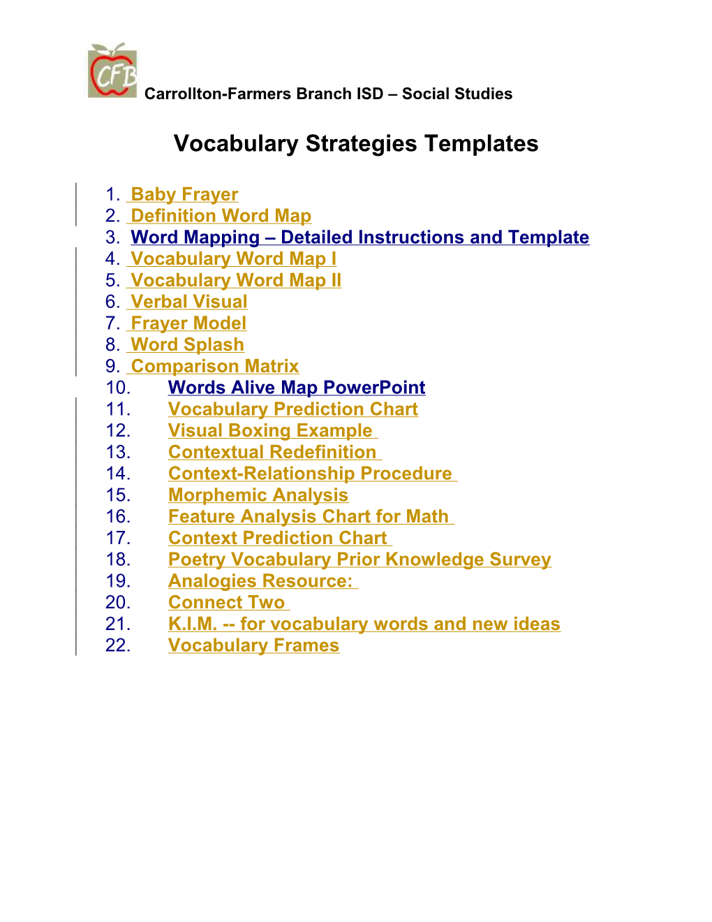 Vocabulary Strategies Templates