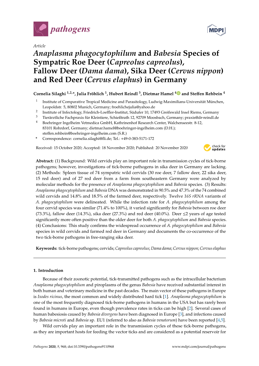 Anaplasma Phagocytophilum and Babesia Species Of