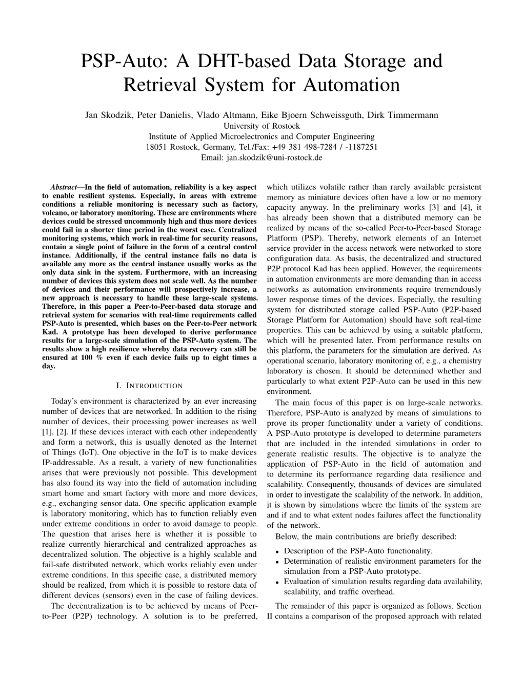 PSP-Auto: a DHT-Based Data Storage and Retrieval System for Automation