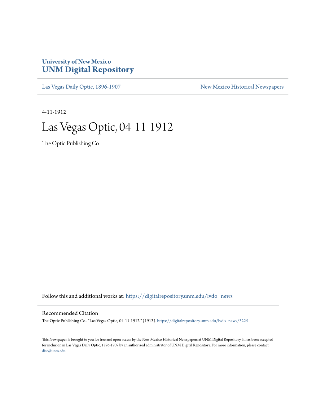 Las Vegas Optic, 04-11-1912 the Optic Publishing Co