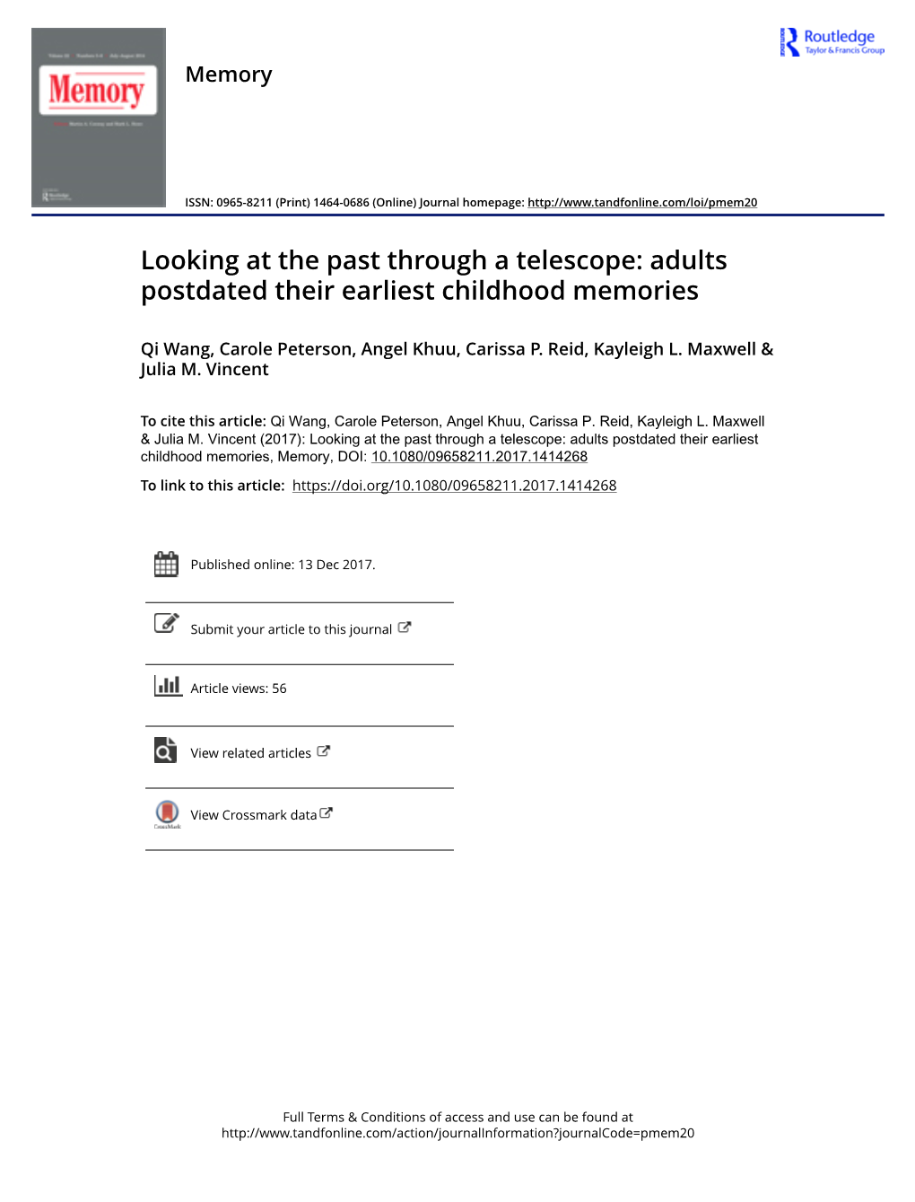 Adults Postdated Their Earliest Childhood Memories