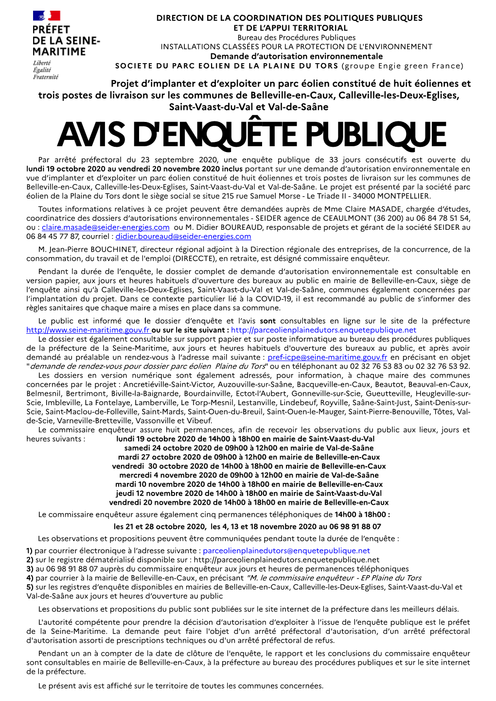 AVIS D'enquête Publique