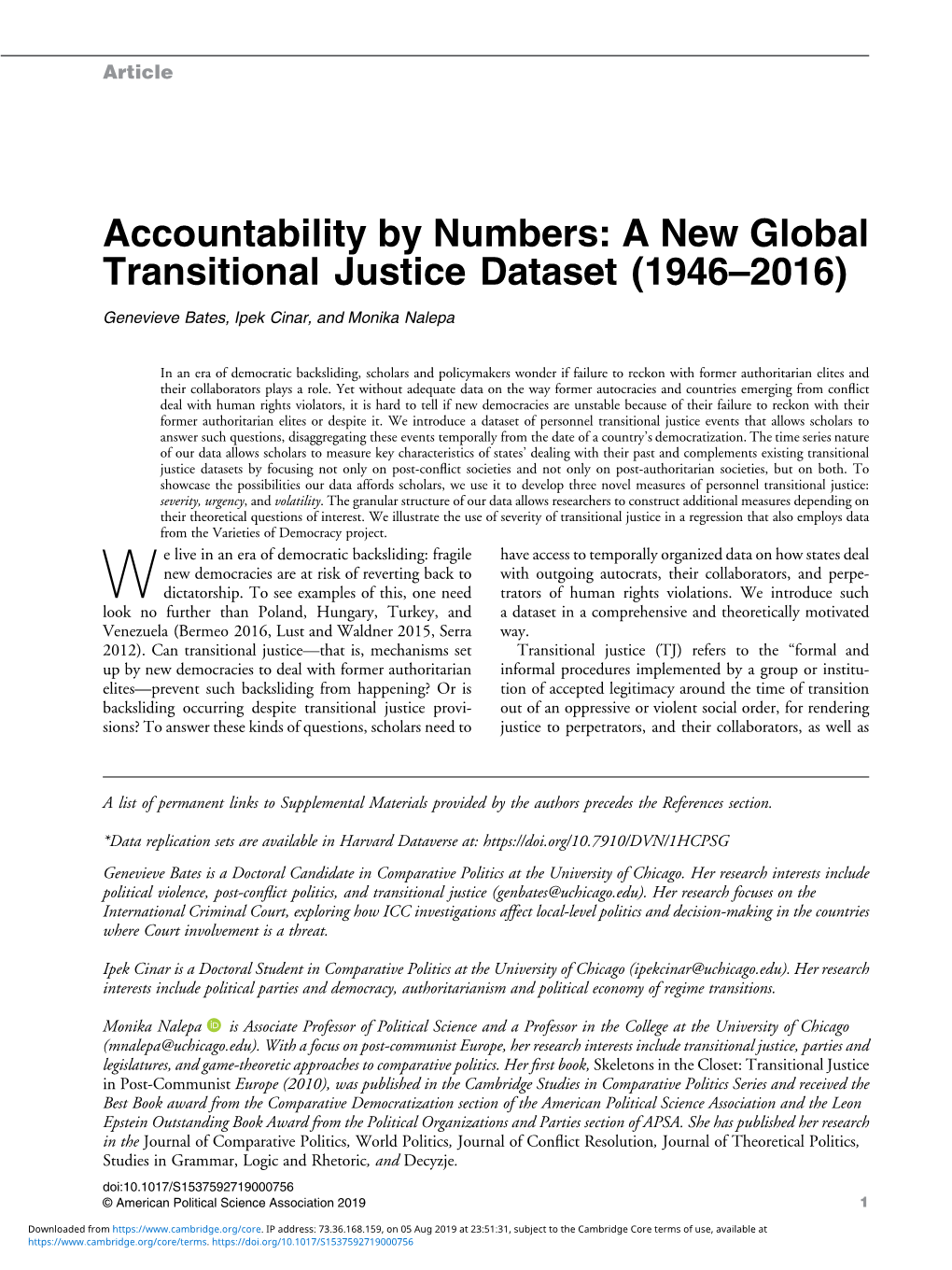 Accountability by Numbers: a New Global Transitional Justice Dataset (1946–2016)