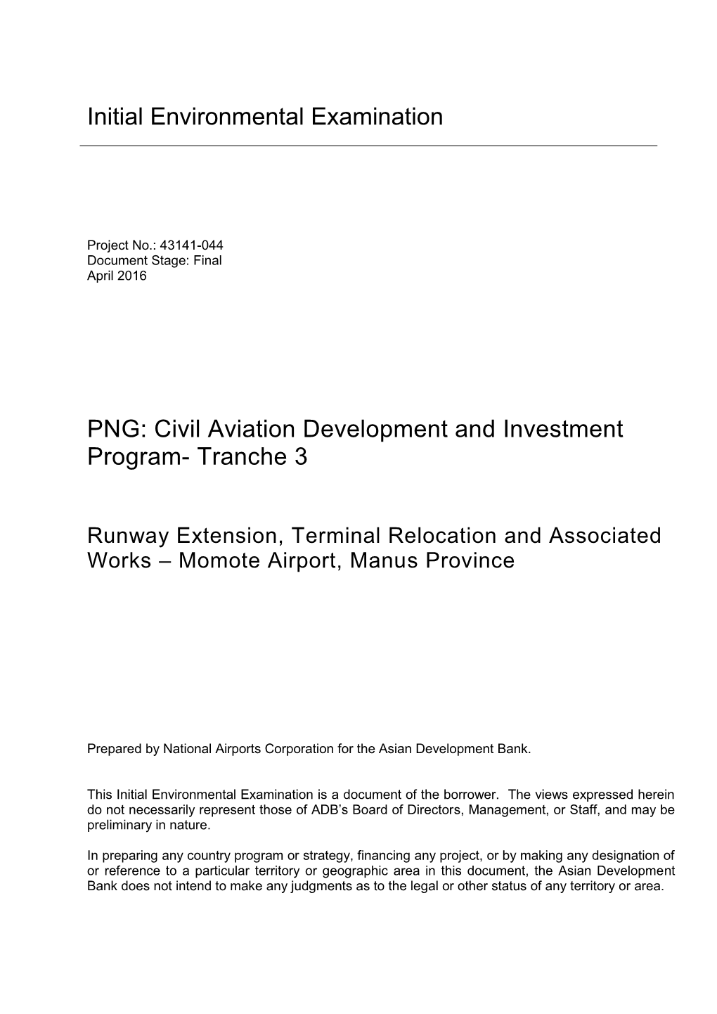 PNG: Civil Aviation Development and Investment Program- Tranche 3