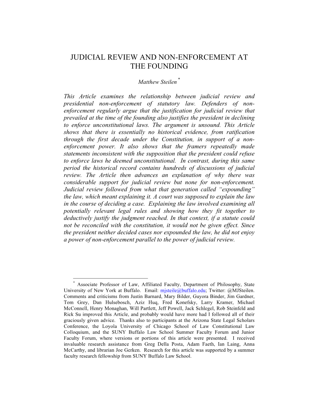 Judicial Review and Non-Enforcement at the Founding