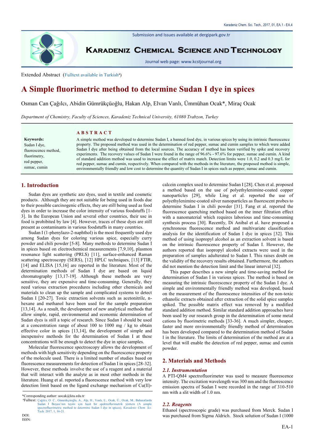 A Simple Fluorimetric Method to Determine Sudan I Dye in Spices