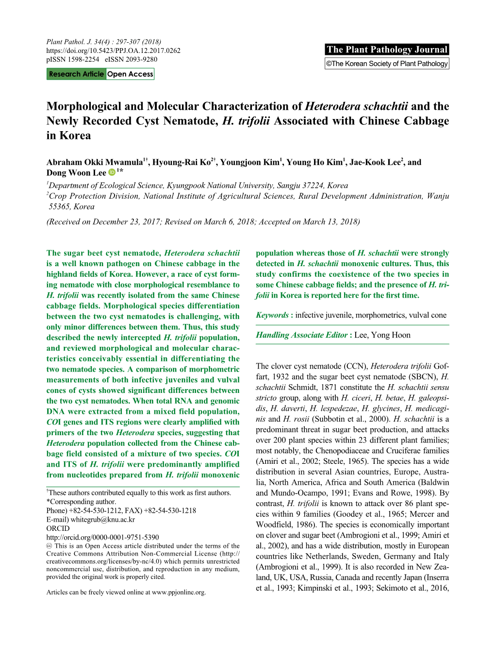 Morphological and Molecular Characterization of Heterodera Schachtii and the Newly Recorded Cyst Nematode, H