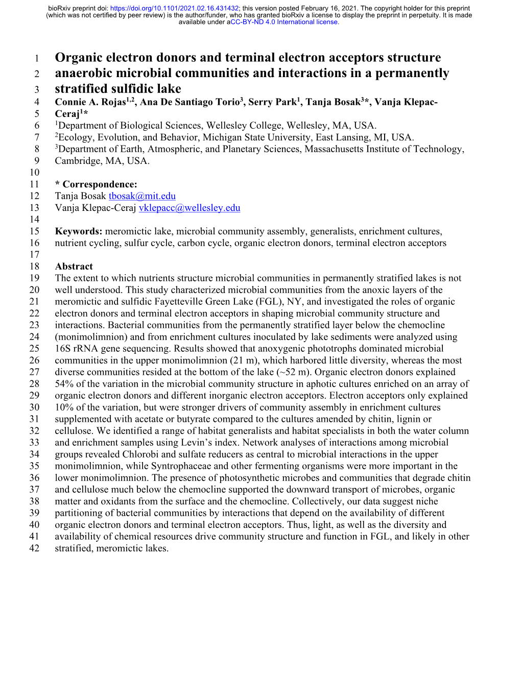 Organic Electron Donors and Terminal Electron Acceptors Structure