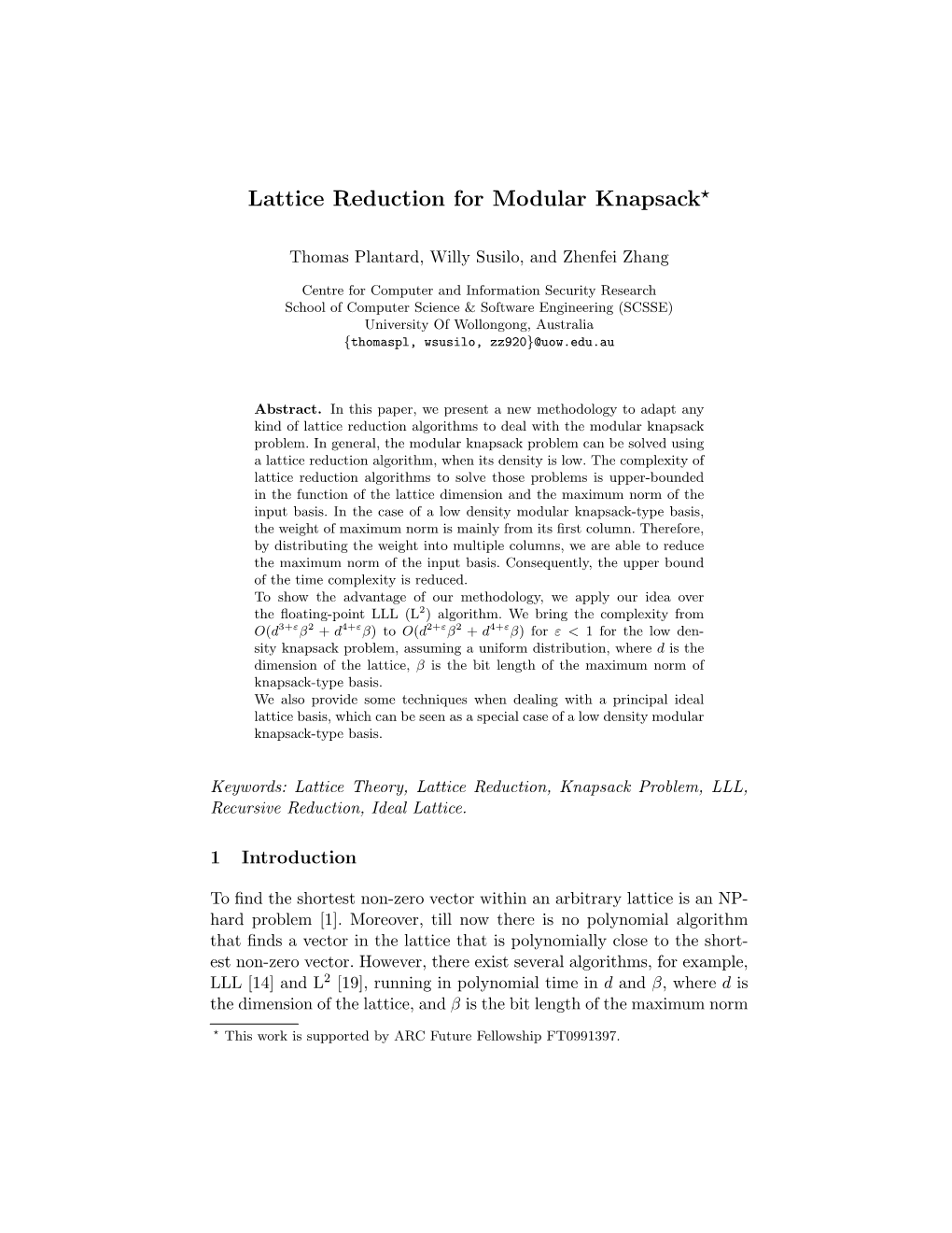 Lattice Reduction for Modular Knapsack⋆