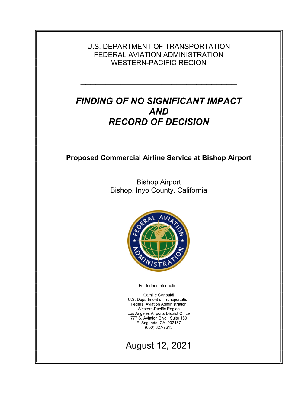 Proposed Commercial Airline Service at Bishop Airport