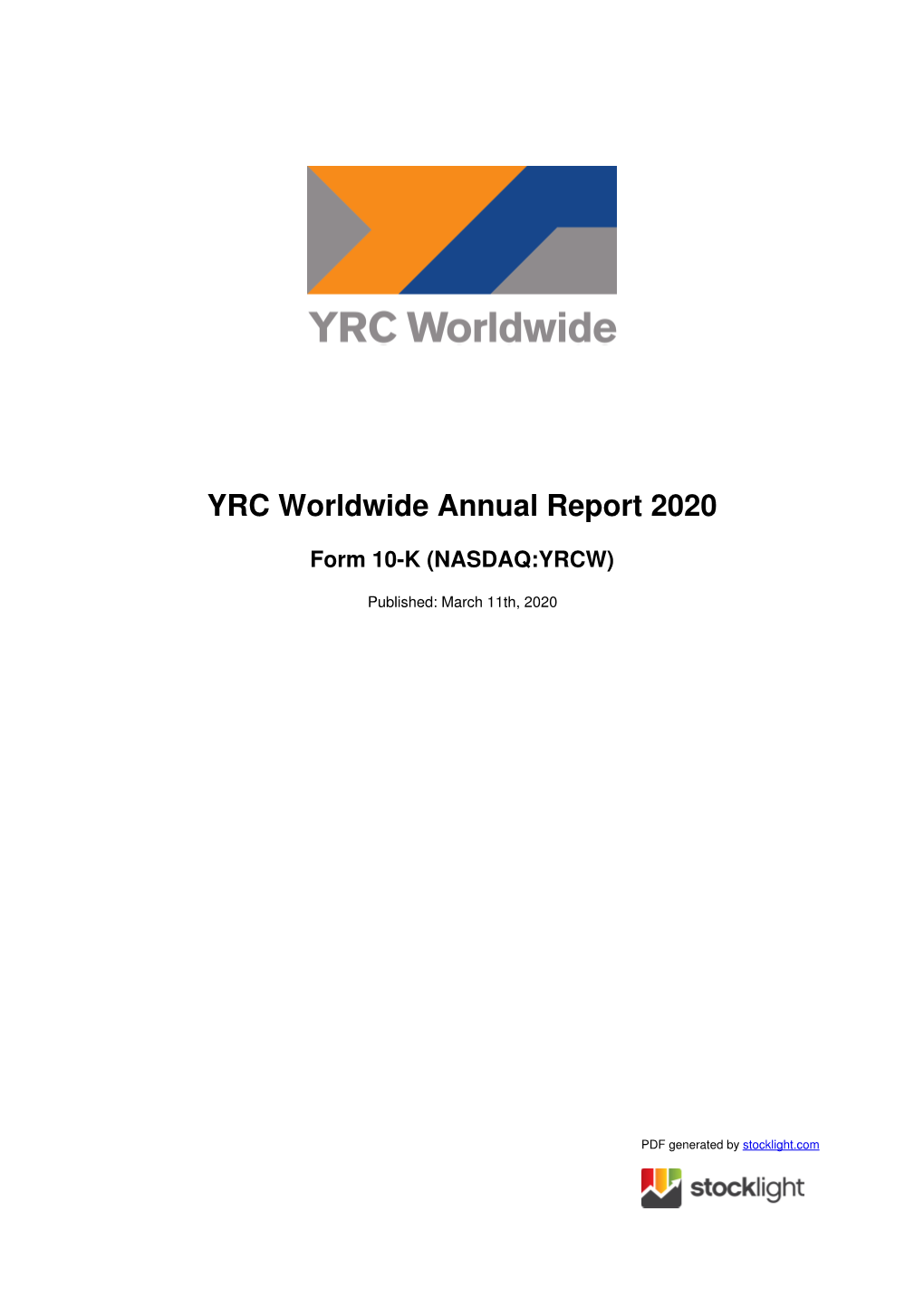 YRC Worldwide Annual Report 2020