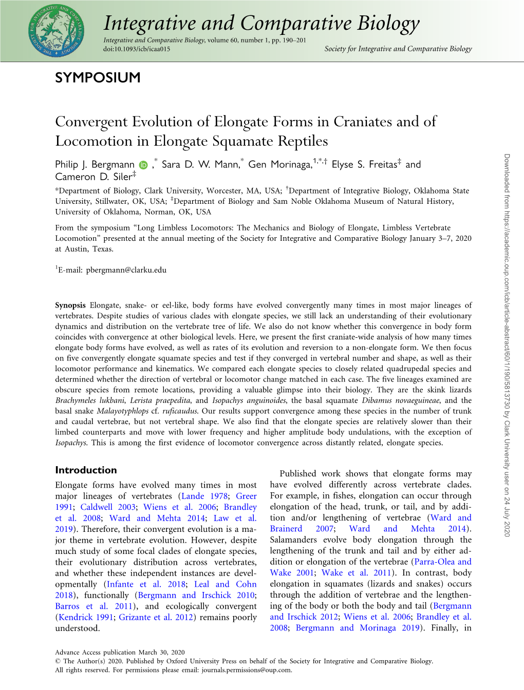 Integrative and Comparative Biology Integrative and Comparative Biology, Volume 60, Number 1, Pp