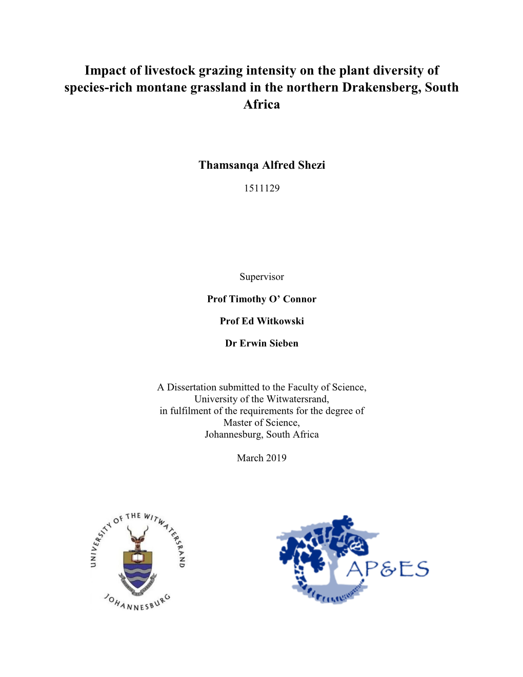 Impact of Livestock Grazing Intensity on the Plant Diversity of Species-Rich Montane Grassland in the Northern Drakensberg, South Africa