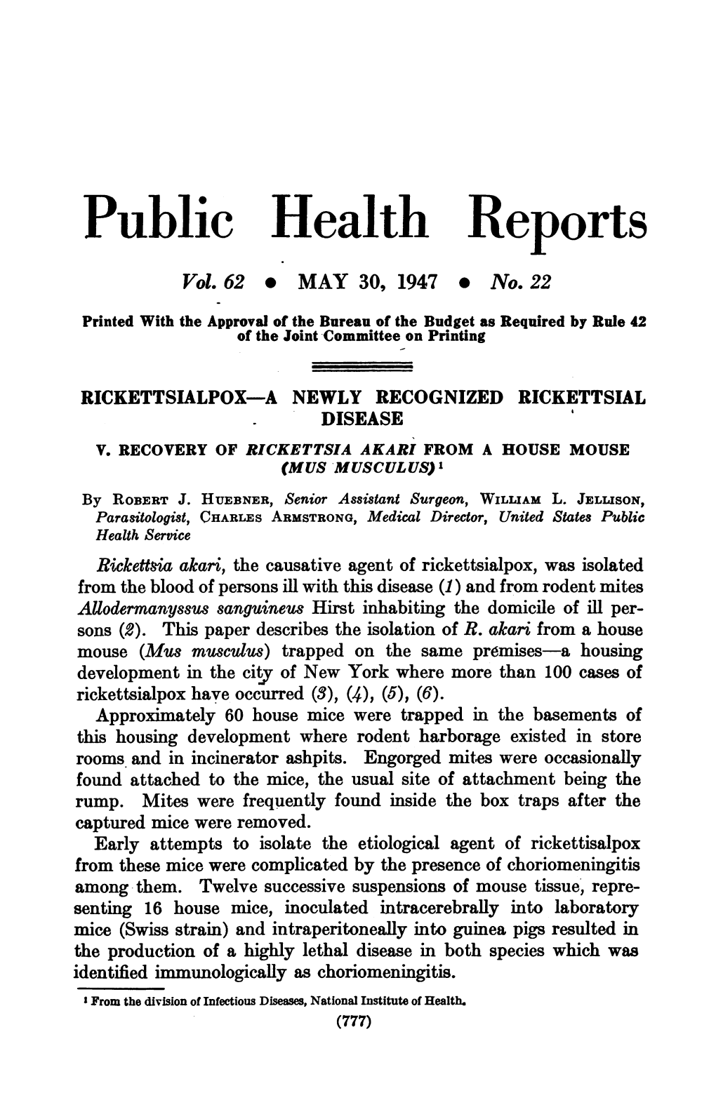 Rickettsialpox-A Newly Recognized Rickettsial Disease V