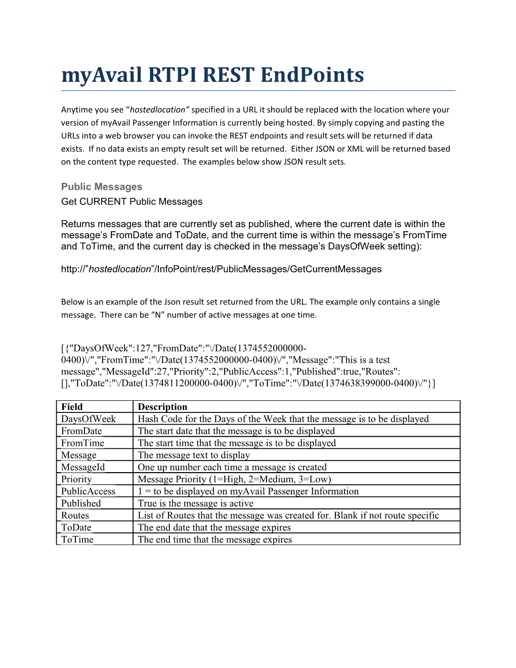 Myavail RTPI REST Endpoints