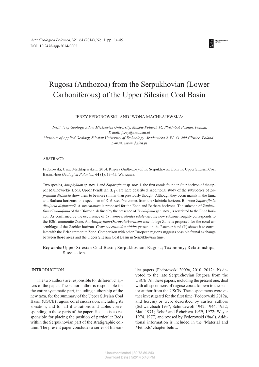 (Lower Carboniferous) of the Upper Silesian Coal Basin