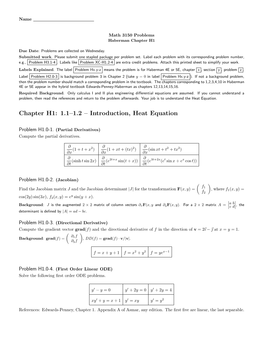 Chapter H1: 1.1–1.2 – Introduction, Heat Equation