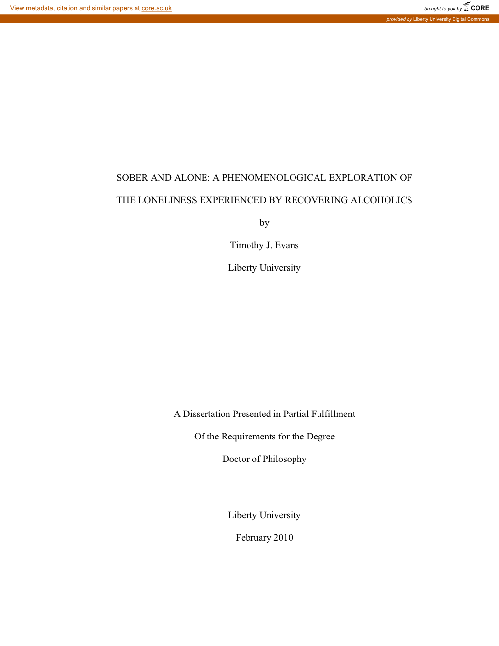 Sober and Alone: a Phenomenological Exploration of the Loneliness Experienced by Recovering Alcoholics