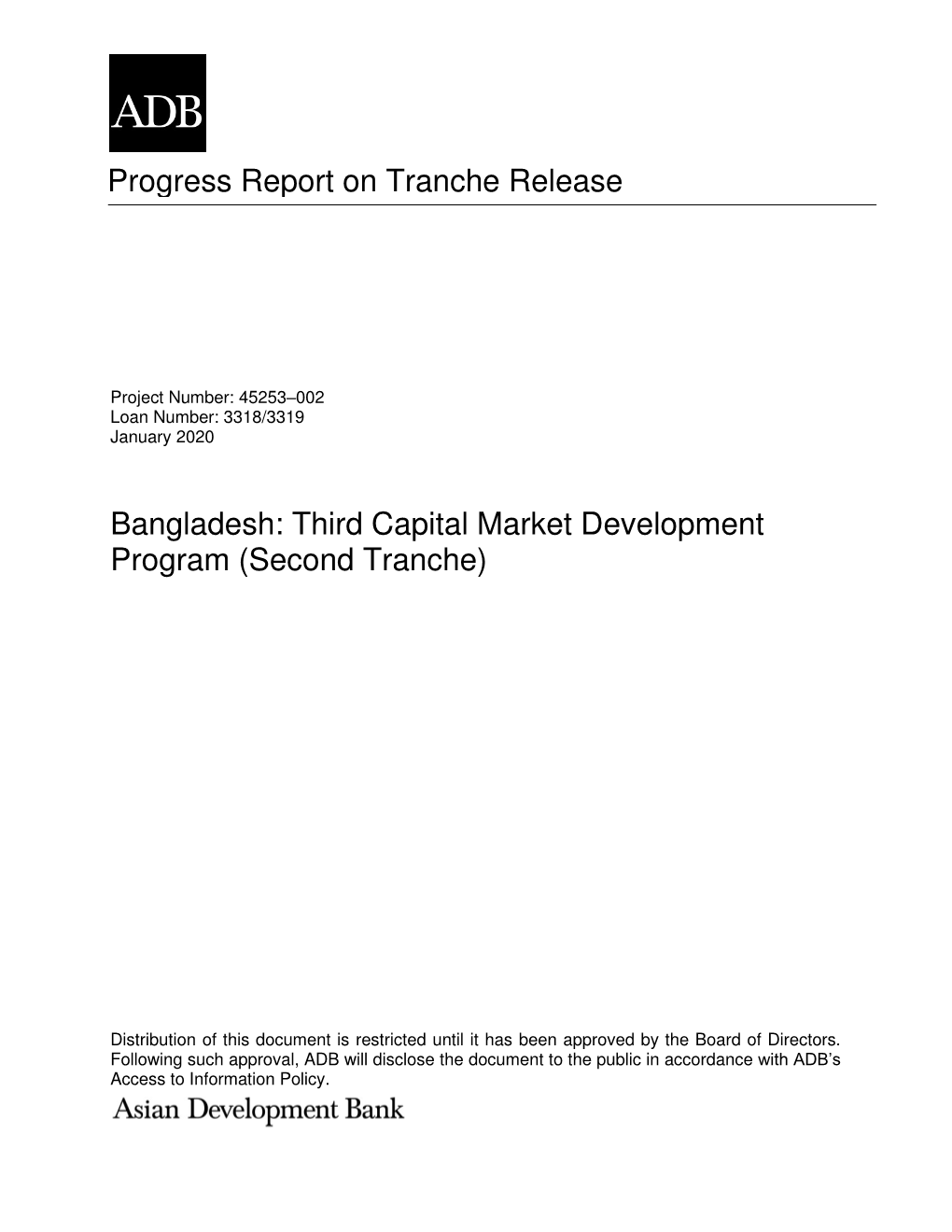 Progress Report on Tranche Release Bangladesh: Third Capital Market