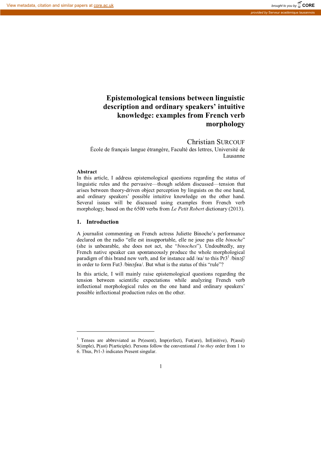 Epistemological Tensions Between Linguistic Description and Ordinary Speakers’ Intuitive Knowledge: Examples from French Verb Morphology