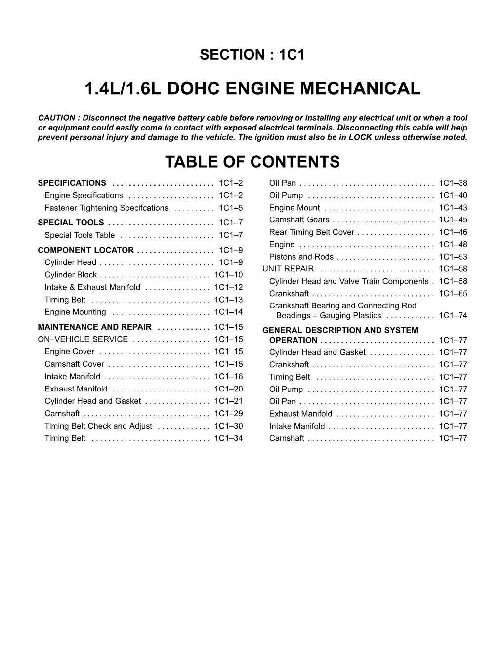 1.4L/1.6L Dohc Engine Mechanical