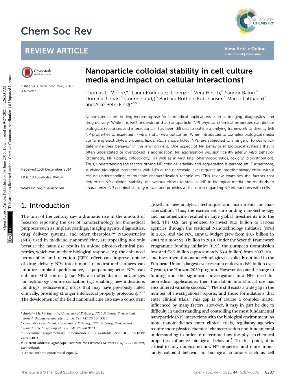 Nanoparticle Colloidal Stability in Cell Culture Media and Impact on Cellular Interactions† Cite This: Chem