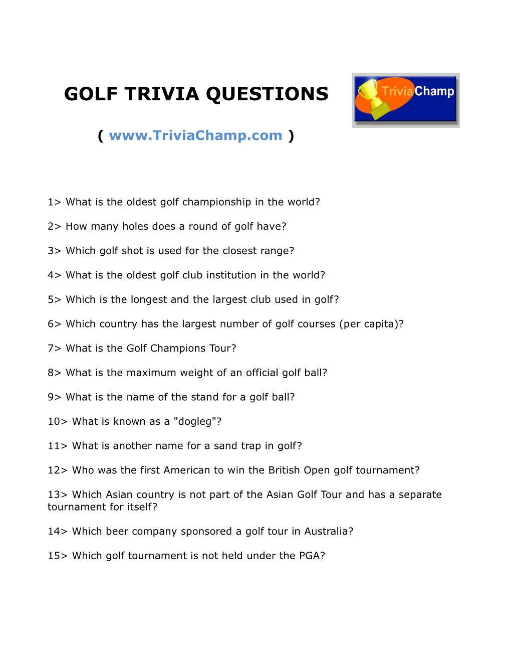 Golf Trivia Questions