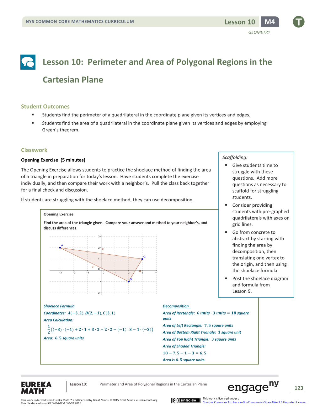 Lesson 10: Perimeter and Area of Polygonal Regions in the Cartesian Plane