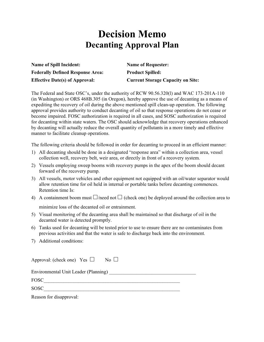 Decision Memo Decanting Approval Plan