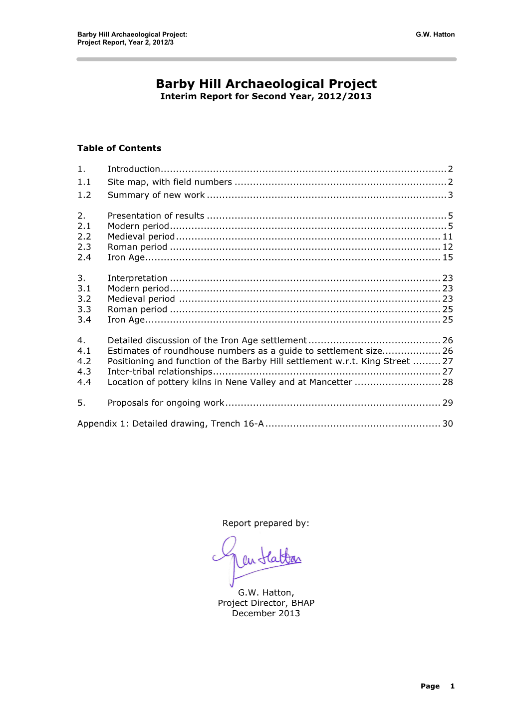 Barby Hill Archaeological Project: G.W