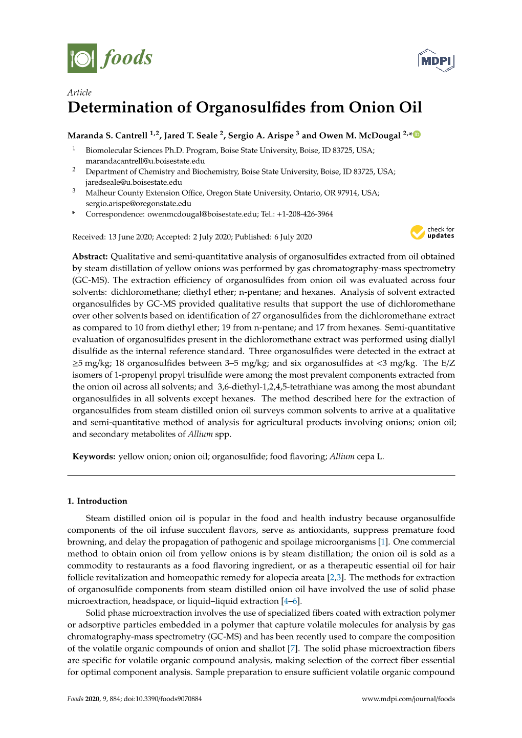 Determination of Organosulfides from Onion