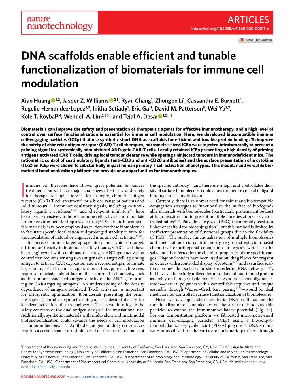 DNA Scaffolds Enable Efficient and Tunable Functionalization of Biomaterials for Immune Cell Modulation
