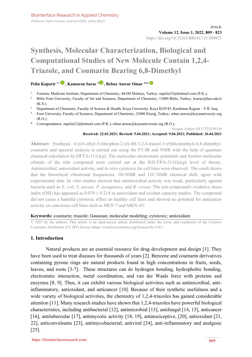 Triazole, and Coumarin Bearing 6,8-Dimethyl