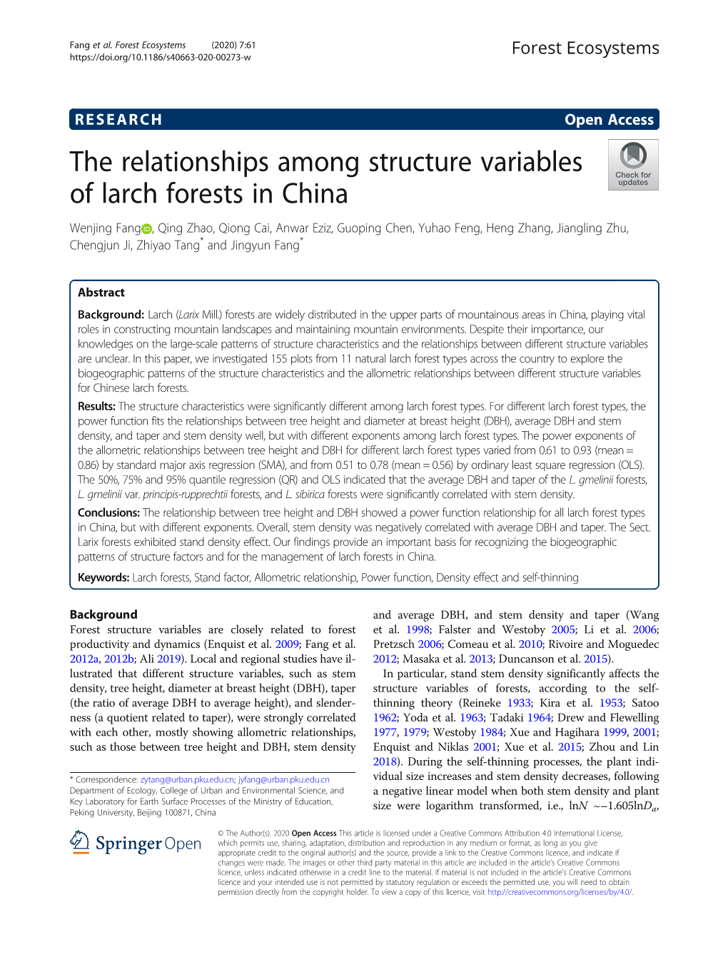 The Relationships Among Structure Variables of Larch Forests in China