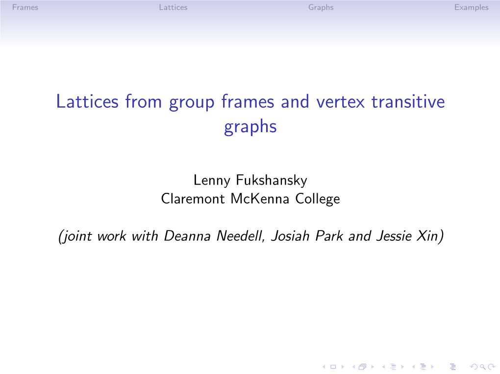 Lattices from Group Frames and Vertex Transitive Graphs