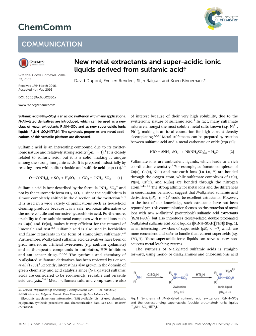 New Metal Extractants and Super-Acidic Ionic Liquids Derived from Sulfamic Acid† Cite This: Chem