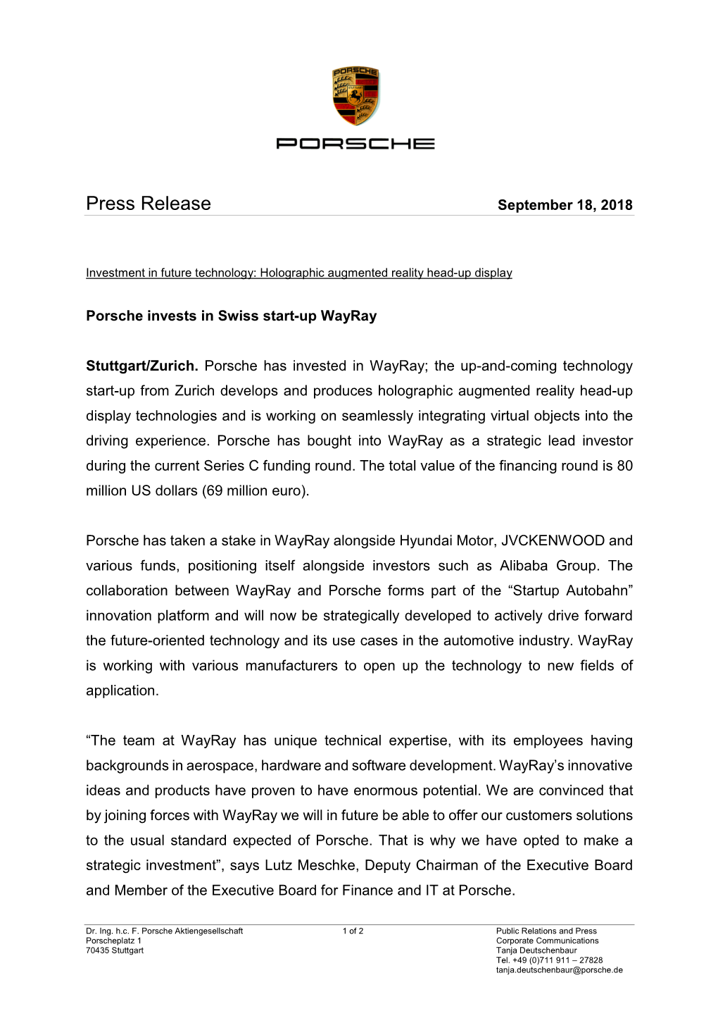 Press Release September 18, 2018