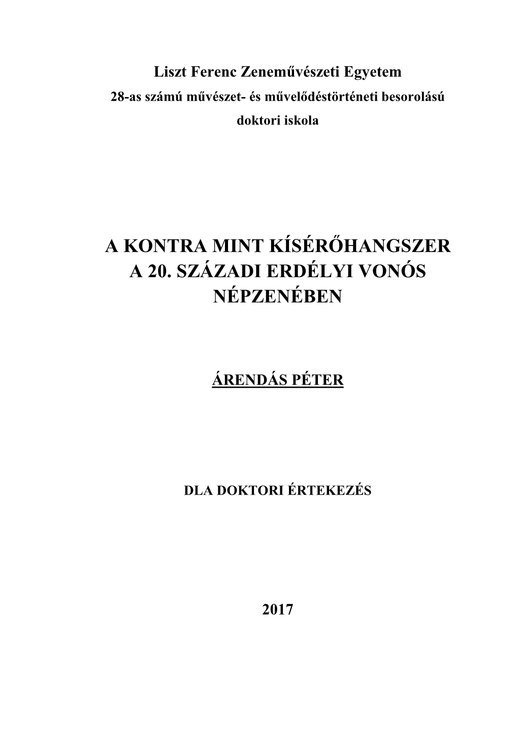 A Kontra Mint Kísérőhangszer a 20. Századi Erdélyi Vonós Népzenében