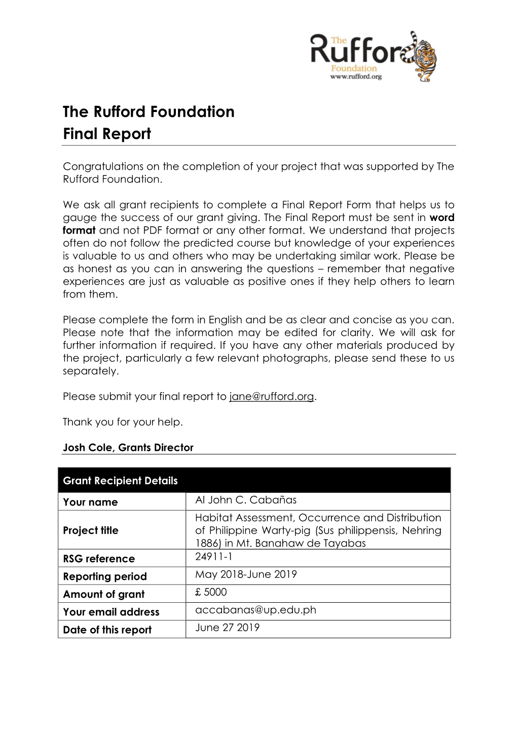 The Rufford Foundation Final Report