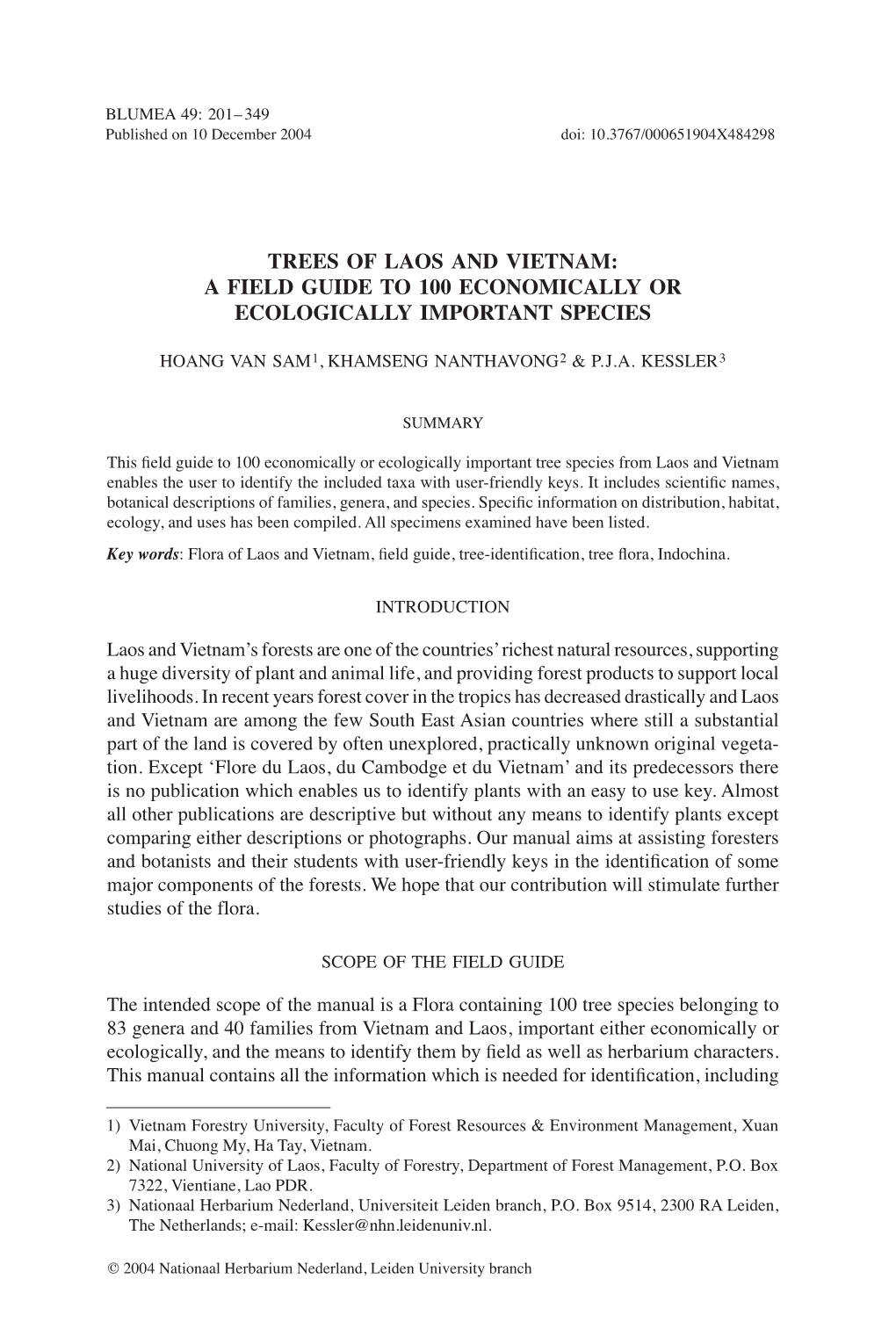 Trees of Laos and Vietnam: a Field Guide to 100 Economically Or Ecologically Important Species