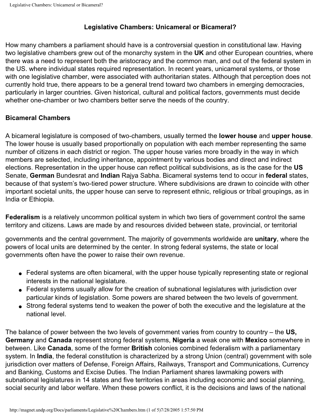 Legislative Chambers: Unicameral Or Bicameral?