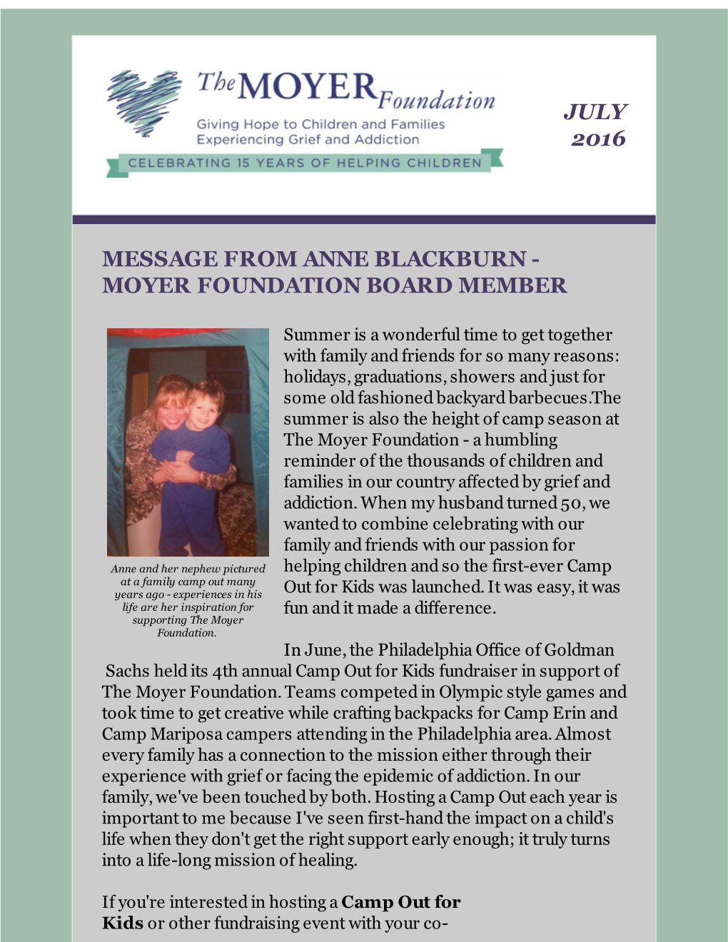 July 2016 Message from Anne Blackburn