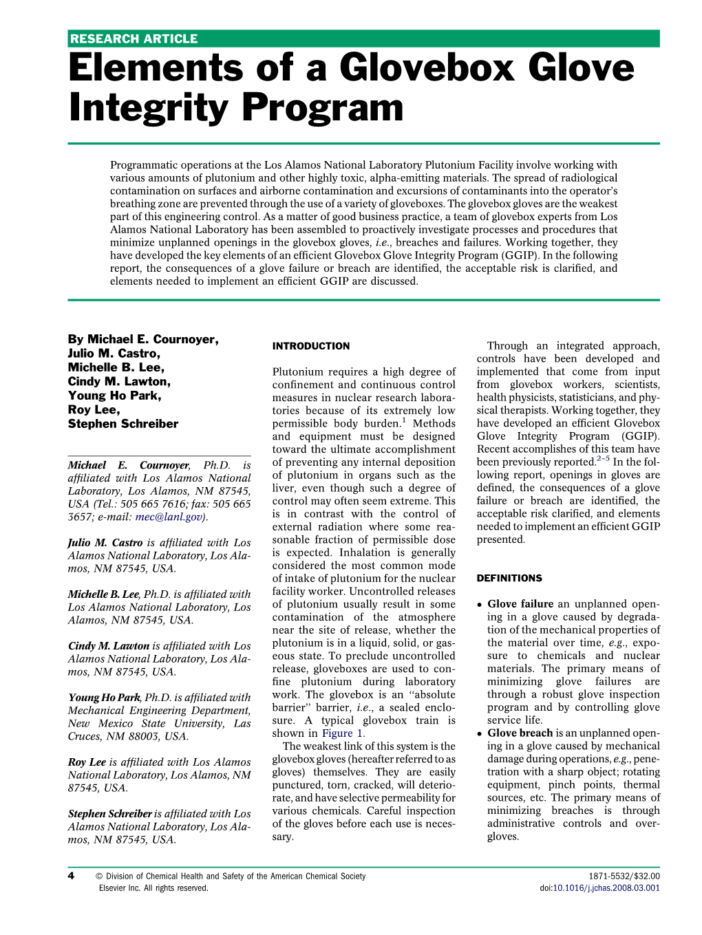 Elements of a Glovebox Glove Integrity Program