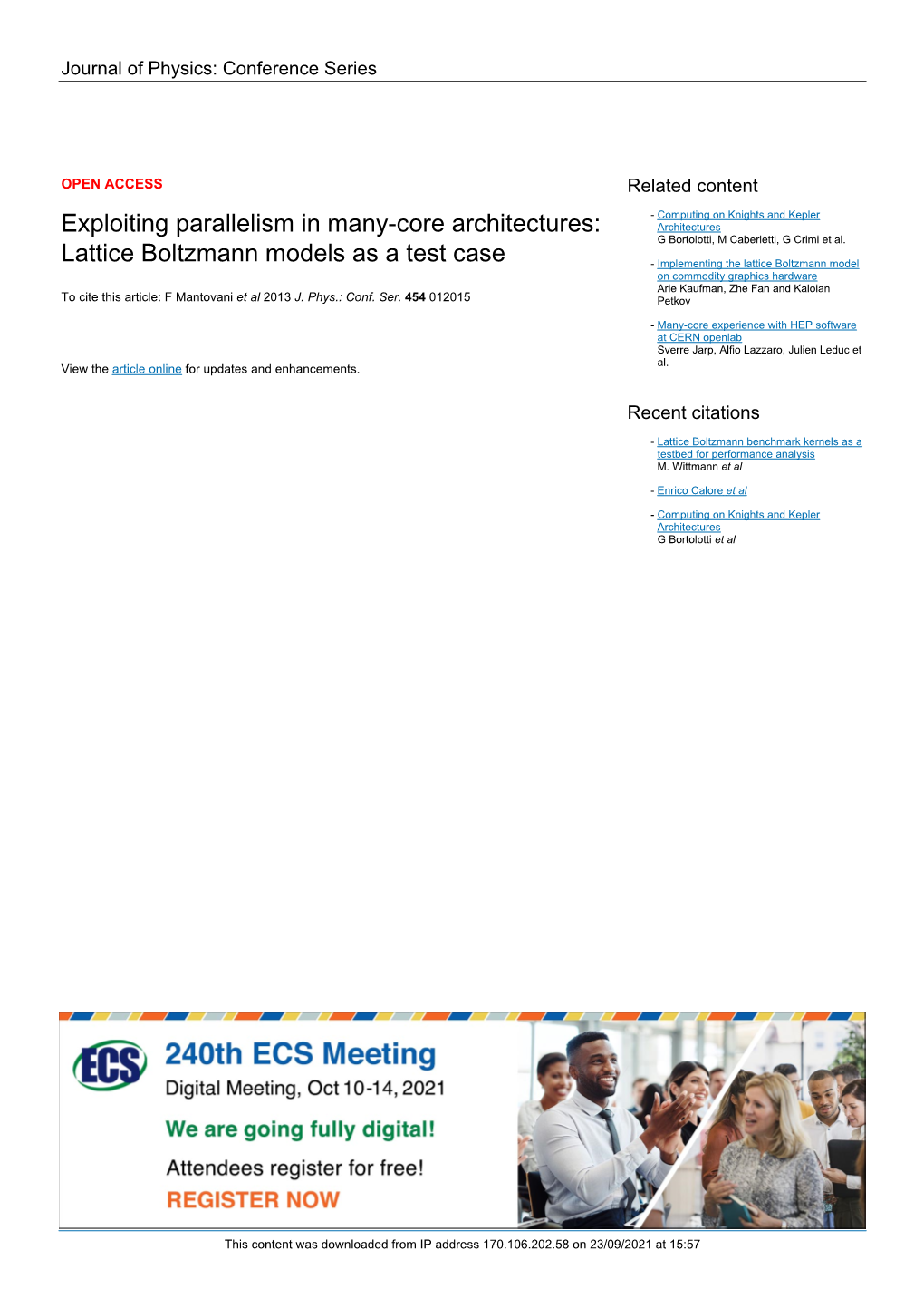 Exploiting Parallelism in Many-Core Architectures: Architectures G Bortolotti, M Caberletti, G Crimi Et Al