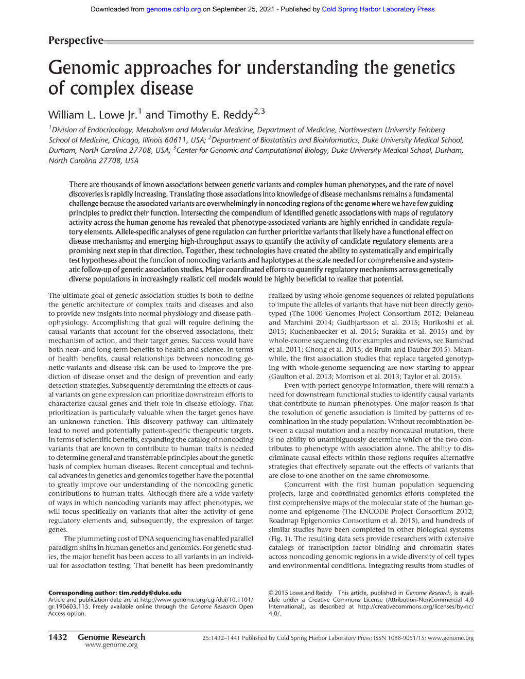 Genomic Approaches for Understanding the Genetics of Complex Disease