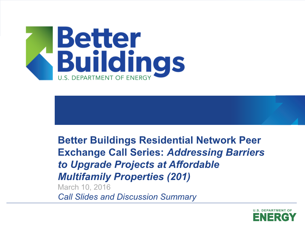 Better Buildings Residential Network Peer Exchange Call Series