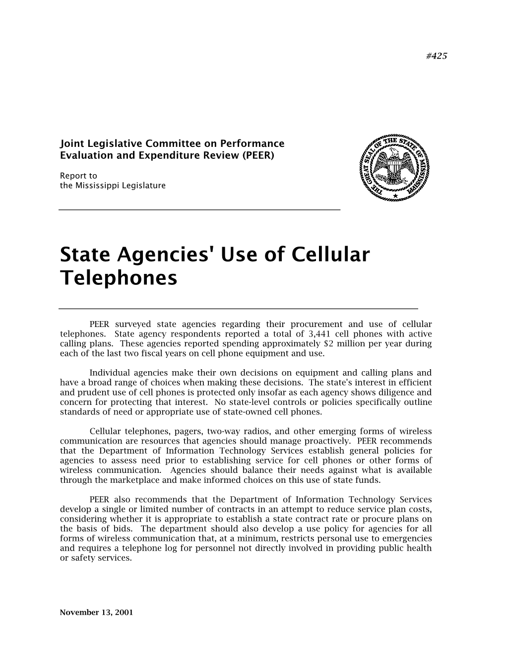 State Agencies' Use of Cellular Telephones